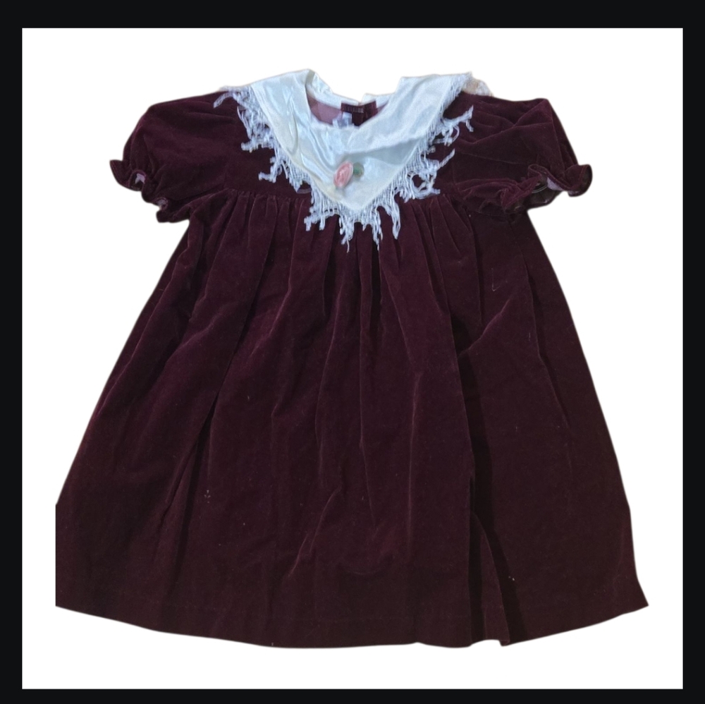 Burgundy Velvet Dress with Lace Detail